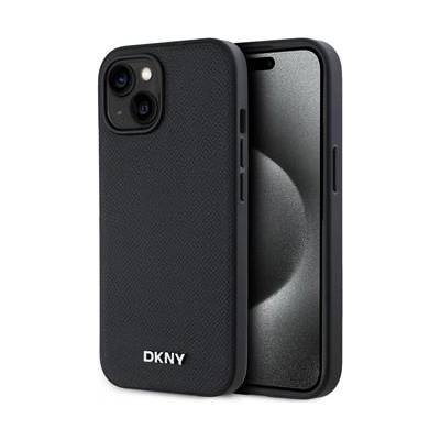 DKNY PU Leather Silver Metal Logo Magsafe Case for iPhone 15 Black (3666339263751)