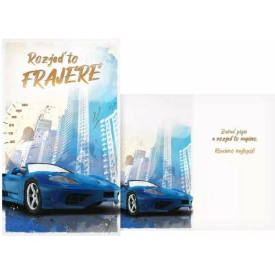 Přání srdečné pro muže Modré auto
