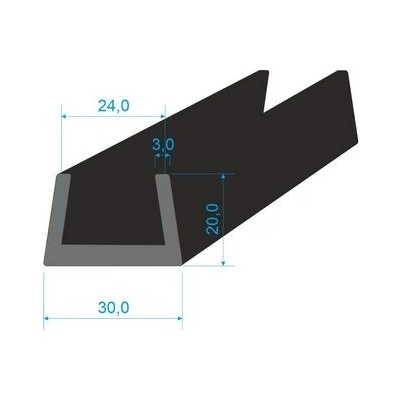 00535066 Pryžový profil tvaru "U", 20x30/24mm, 70°Sh, EPDM, -40°C/+100°C, černý
