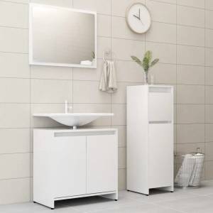 vidaXL Комплект мебели за баня от 3 части, бял, инженерно дърво (3056925)