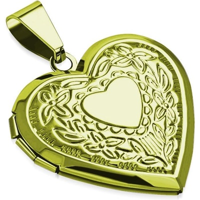 Šperky4U Zlacený ocelový přívěsek medailon otevírací srdíčko s ornamenty OPP1774 GD