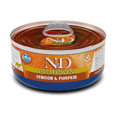Farmina N&D Pumpkin & Venison Adult cat - пълноценна мокра храна без зърнени култури за котки над 1 година с еленско месо и тиква, консерва - 70гр