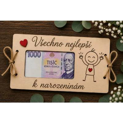 Dekorace z Řečice Přání dřevěné na bankovku k narozeninám panáček ♥️