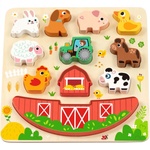 Hi Pando Образователен дървен пъзел и игра за баланс Hi Pando - Farm, 12 части (112727) - baby