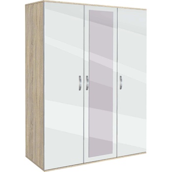 Bogdan Furniture G Трикрилен гардероб Memo. bg, модел BM-Ava 31 с огледало, ГБ сонома и бяло гланц