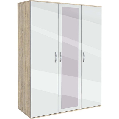 Bogdan Furniture G Трикрилен гардероб Memo. bg, модел BM-Ava 31 с огледало, ГБ сонома и бяло гланц