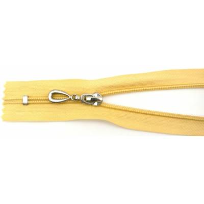 Špirálový zips č. 5 - nedeliteľný - svetlá okrová so striebornou slzou - dĺžka 16 cm