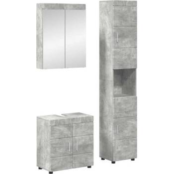vidaXL Комплект мебели за баня TULUM 3 pcs Циментено сиво (3398037)