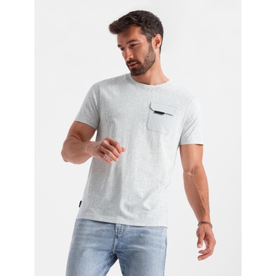Ombre Clothing Мъжка памучна тениска с печат на букви и джоб - бяло-сиво V3 S2042 Ombre Clothing Ombre Clothing | Byal | МЪЖЕ | S
