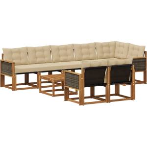 vidaXL Комплект дивани за открито 9 бр. Натурален и Бежов (3382045)