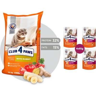 CLUB 4 PAWS Premium S králikom 14 kg