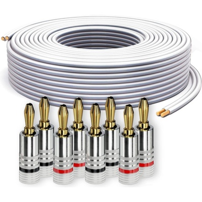 PureLink speaker cable OFC 2x2.50mm2 (0.20mm), 20.0m, white with light gray characteristic, set with 8 banana plugs - SE-SP061-020-B08