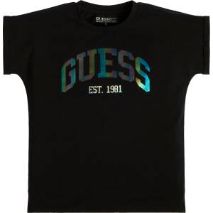 GUESS Тениска с къс ръкав в черно за момиче с голям цветен надпис Guess - moliv - 22,59 лв