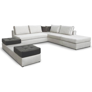 ИРИМ Ъглов диван с две табуретки Kea светлосив с тъмносиво