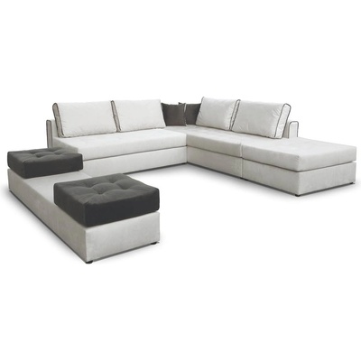 ИРИМ Ъглов диван с две табуретки Kea светлосив с тъмносиво