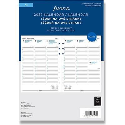 Filofax Týdenní kalendář 2027, týden2 strany náplň A5 diářů , ČJ + SJ – Zboží Dáma