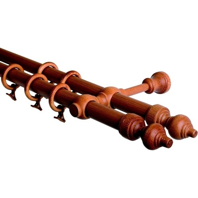 OK-GarnýžeCZ Garnýž dvouřadá 28mm třešeň 360 cm do stěny / kroužky s žabkou