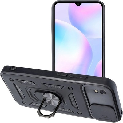 Pouzdro Armor CamShield Xiaomi Redmi 9A / 9AT černé s krytkou fotoaprátů a stojánkem