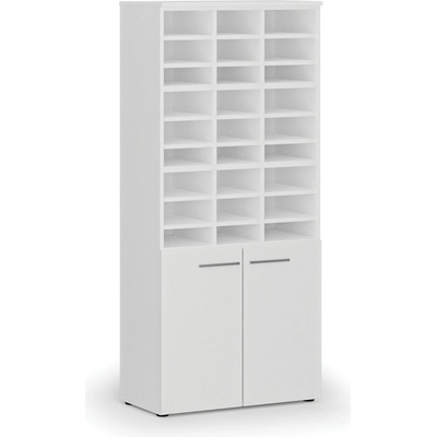 PRIMO Třídící regál s dveřmi WHITE, 800 x 420 x 1781 mm, 27 přihrádek, bílá