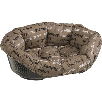 Ferplast Sofa 4 - черно пластмасово легло за котки и кучета 64 x 48 x h 25 cm с включен дюшек в кафяв десен