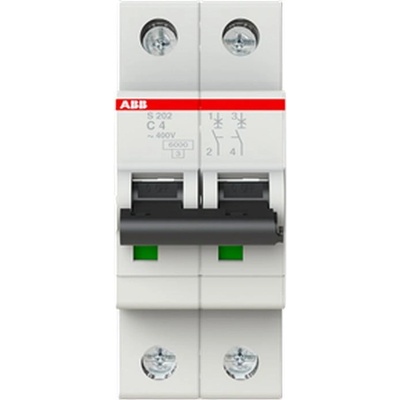 ABB Автоматичен прекъсвач ABB S202-C4 - 2 P, 4 A, 6 kA (2CDS252001R0044)
