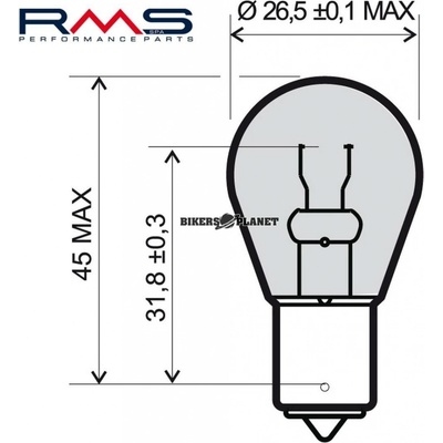 RMS 246510195 P21W BA15S 12V 21W