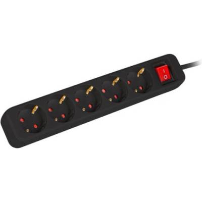Lanberg PS1-05F-0150-BK разклонител с 5 гнезда Schuko, 10 А, 1, 5 м, с превключвател, черен