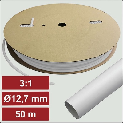 Electronic Garage EG25CA085 zmršťovacia bužírka s lepidlom biela 12.7 mm 4.2 mm Pomer zmrštenia:3:1 50 m
