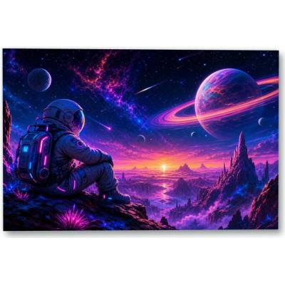 Plakát – Astronaut v neonové vesmírné krajině Bez rámu Ano Bez rámu 135 × 90 cm