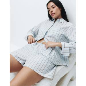 Marks & Spencer Раирани пижамни къси панталони от чист памучен батист Marks & Spencer синя Marks & Spencer | Sin | ЖЕНИ | 8