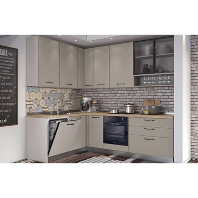 ARES Ъглова кухня VANIA, 187x260 см, лице базалт, плот дъб кадиз и гръб кашмир (0WHFCH002BS)