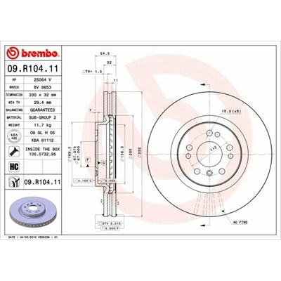 BREMBO brzdový kotúč 09.R104.11, súprava 2 ks