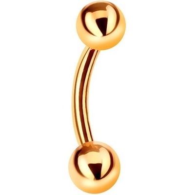 Šperky eshop piercing ze žlutého zlata dvě lesklé hladké kuličky, zahnutá činka, GG184.10