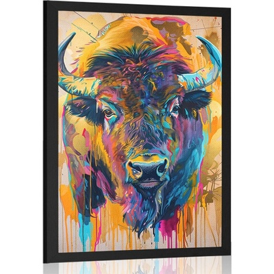 Plakát buvol s imitací malby - 40x60 black