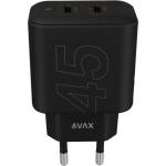 AVAX CHG AVAX CH602B SPEEDY+ 2x Type C (PD) 45 W бързо зарядно устройство за мрежа, черно (AVAX CH602B)