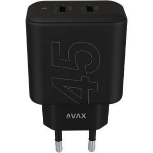 AVAX CHG AVAX CH602B SPEEDY+ 2x Type C (PD) 45 W бързо зарядно устройство за мрежа, черно (AVAX CH602B)