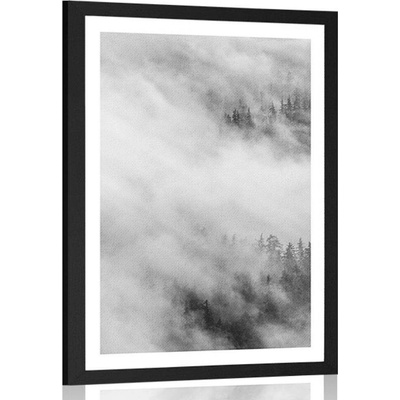 Plakát s paspartou černobílý mlhavý les - 20x30 black