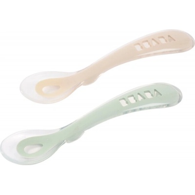 Beaba Lyžičky silikónové 2 ks s puzdrom Clay / Miestami Green