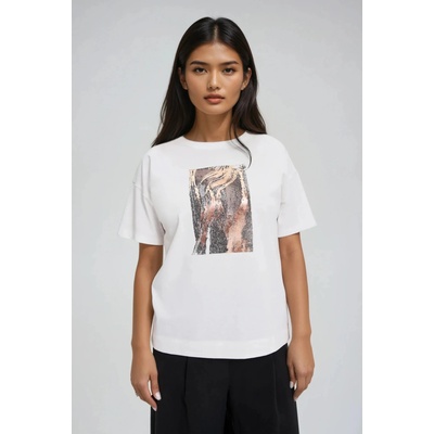 Moodo Дамска тениска с принт Moodo - бяла Moodo | Byal | ЖЕНИ | S