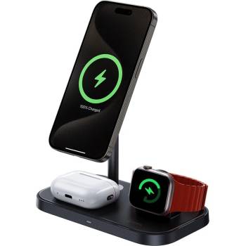 Benks Infinity 3-in-1 Magnetic MagSafe Wireless Charger - тройна поставка (пад) за безжично зареждане за iPhone с Magsafe, Apple Watch и AirPods Pro (черен)