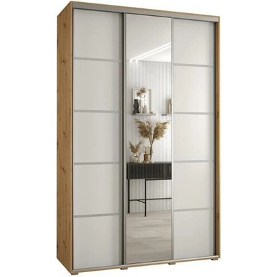 DobreSny DAVOS 5 posuvné se zrcadlem 150 x 235 x 45 cm DUB Artisan / bílá / stříbrné