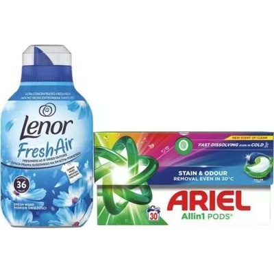 Ariel kapsule color krabice 30 ks + lenor aviváž fresh wind 504 ml 36 PD