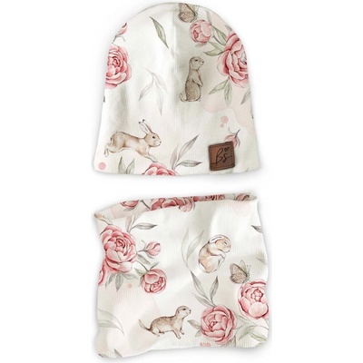 Rebrovaný set čiapka + nákrčník Peony Dreamland