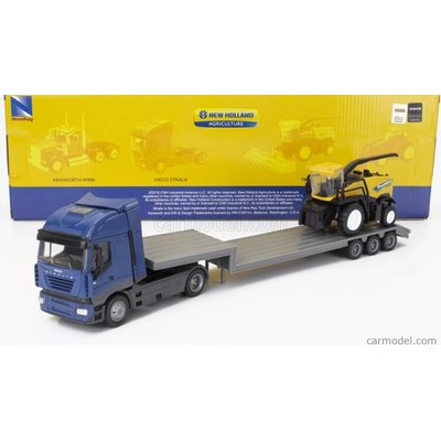 Newray Iveco fiat Stralis 540 Truck Pianale 2009 With New Holland Fr920 Mietitrebbia Gommata Harvester Modrá Žlutá Černá 1:43