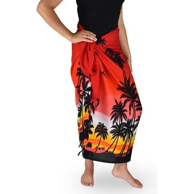 Thajsko Sarong Pareo BUN palmy červená