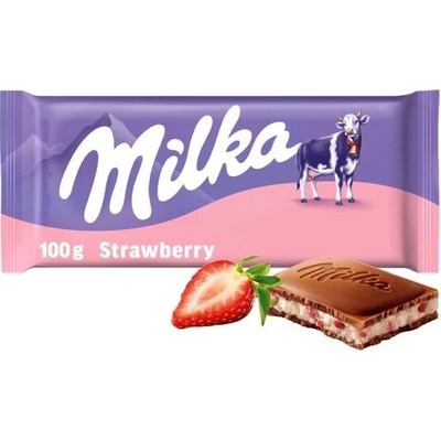 Milka Strawberry mléčná čokoláda z alpského mléka s krémovou náplní s jahodovou příchutí 100 g