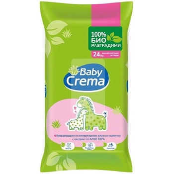 Baby Crema Биоразградими мокри кърпички Baby Crema - Алое Вера, 24 броя (3800162529947)