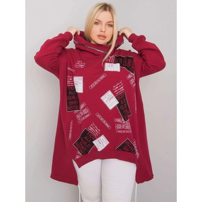Oversize mikina s potlačou a zipsom na kapucni RV-BL-7217.79P vínová