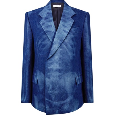 OFF WHITE Яке OFF WHITE Men's Body Scan Relax Skeleton Graphic Long Sleeve Double-Breasted Denim Jacket - Blue 6900