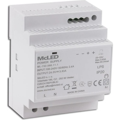 MCLED Napaječ LED 24VDC/3,83A pro LED pásky 90W, na DIN lištu, IP20 ML-732.080.11.1
